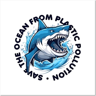 save ocean shark plastic pollution Posters and Art